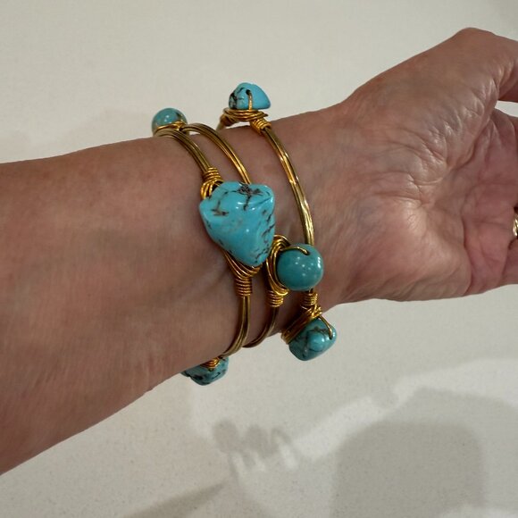 Set of 3 Stone Wire Wrapped Bangle Bracelets - Picture 2 of 5